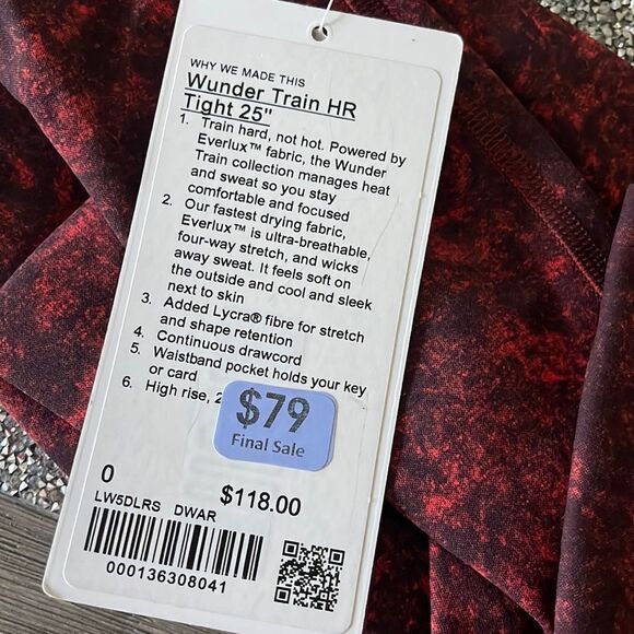 Lululemon Wunder Train High-Rise Tight 25"‎ Red Black size 0 XS NEW leggings - Picture 3 of 14